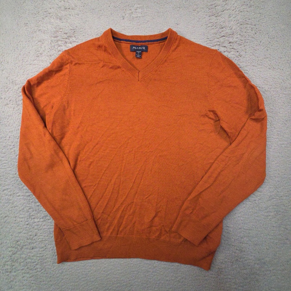 Jos. A. Bank Sweater Mens L Orange 100% Merino Wool Tailored Preppy Quiet Luxury
